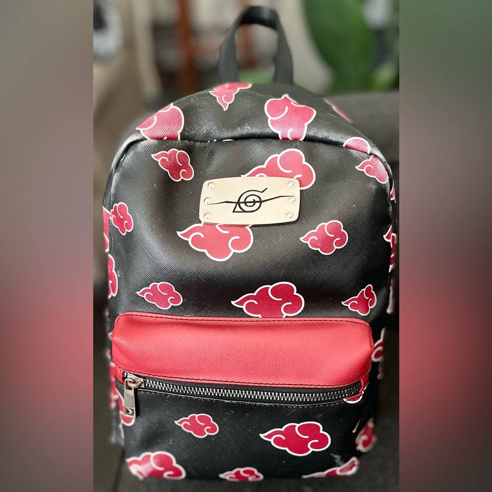 Naruto Sasuke Red Cloud Anti Leaf Faux Saffiano Leather Mini BackPack Bag